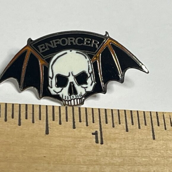 VTG Black White Enforcer Skull Bat Wings Lapel Jacket Hat Pin Collectible - Picture 8 of 9